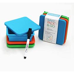 LUNCH SQUARES KIT - Award-Winning Set of 3 Collapsible Silicone Lunch Boxes with Lids - BPA Free - Oven, Microwave, Freezer, Dishwasher Safe - Bonus Marker and Stickers