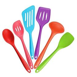 Silicone kitchenware 6-piece Multi-color Silicone Kitchen Utensils Cooking Kit For Non-stick Cookware Including Slotted Turner Deep Spoons And Other Easy To Clean Kitchenware Set