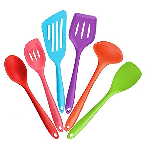 Silicone kitchenware 6-piece Multi-color Silicone Kitchen Utensils Cooking Kit For Non-stick Cookware Including Slotted Turner Deep Spoons And Other Easy To Clean Kitchenware Set