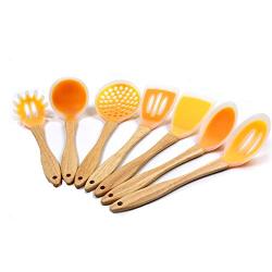 Kitchenware Utensils Set 7 Piece Premium Silicone Wooden handle Heat Resistant Non-Stick Cooking Professional Tools Orange