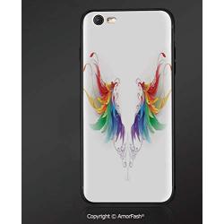 Fashionable iPhone 6S Case with Heavy Duty Protection for iPhone 6S / iPhone 6,Rainbow,Reaistic Looking Feathers in Raimbow Colors Forming Wings Flight Angels Symmetrical Decorative,Multicolor