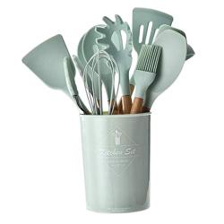 LOVIVER Silicone Cooking Utensils Lot Kitchen Utensil Set of 9, -40℃~230℃ Resistant - Light Green, Plastic Holder Included