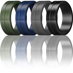 ThunderFit Mens Silicone Rings 7 Rings / 4 Rings / 1 Ring - Brushed Top Beveled Edges Rubber Wedding Bands 6.35mm Wide - 2mm Thick