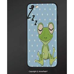 Case for Apple iPhone 6 and iPhone 6s 4.7-Inch,Shock-Absorption Bumper Cover,Cartoon,Sleeping Prince Frog in a Cap Polka Dots Background Cute Animal World Kids Home Decor,Green Blue