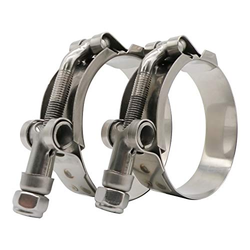 2" T-Bolt Hose Clamp - Working Range 56mm - 64mm for 2" Hose ID, Stainless Steel Bolt, Stainless Steel Band Floating Bridge and Nylon Insert Locknut (56mm - 64mm, 2 pack)