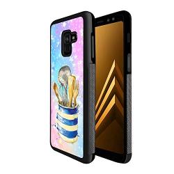 Samsung A8 Case with Kitchenware Pattern Whimsical Design Bumper Black Soft TPU and PC Protection Anti-Slippery &Fingerprint Case for Samsung A8