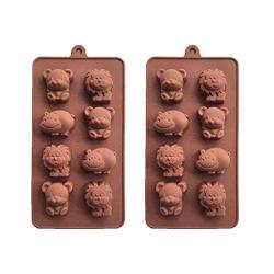 8 Cavities Cake Mould, Bear Hippo Lion Silicone Chocolate Mold Fondant Tray Mold Ice Cube Cake Decorating DIY Kitchenware 2Pcs