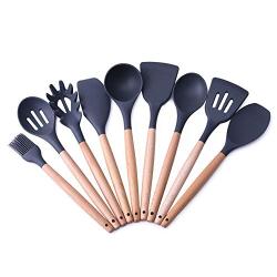 9Pcs Kitchenware Set Wooden Handle Silicone High Temperature Non-Stick Cooking Spoon Shovel Kitchen Silicone Tool Barbecue Cooking