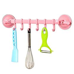 MOVEmen Supper Power Vaccum Sucker Hook Kitchen Bathroom Hanger Jewelry Rack Kitchenware Storage Drain Rack Clothing Support Wallet Handbag Storage Rack Keychain Hooks Towel Rack (Pink)