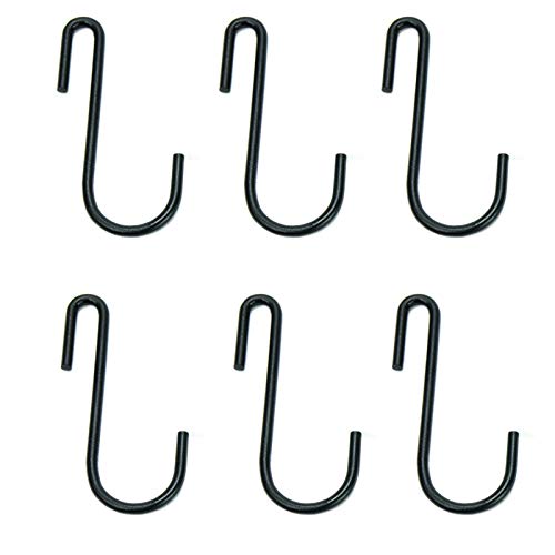 HUJI S Shaped Hanging Hooks for Kitchenware Pots Pans Utensils (Set of SIX, Black Iron S Shaped Hooks)