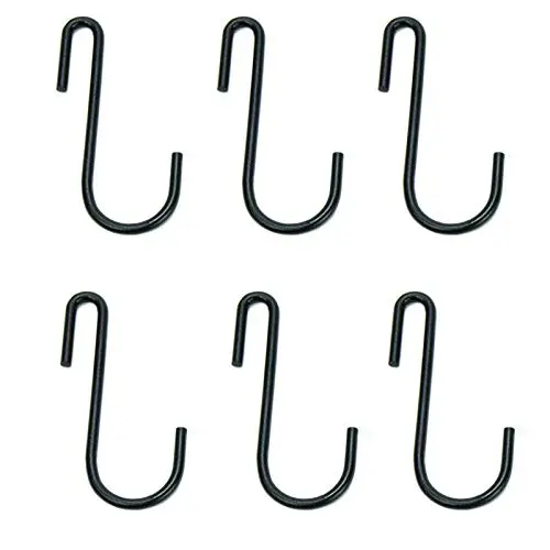 HUJI S Shaped Hanging Hooks for Kitchenware Pots Pans Utensils (Set of SIX, Black Iron S Shaped Hooks)