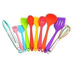 silicone kitchenware cooking set of spatulas spoons heat resistant 10pcs multicolour kitchen baking tool sets 10pcs stylish travel party spatula spoon cookware color heat-resistant whisk shovel