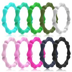 Zollen 12 Packs Silicone Wedding Rings for Women, Thin Braided Rubber Wedding Bands Stackable Ring, Hypoallergenic Silicone