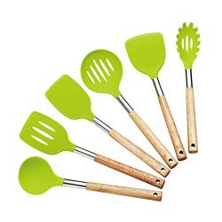 A Set of Kitchen Utensils, Silicone Kitchen Utensils Non-Stick Silicone Cookware With Wooden Handle Durable Nylon Suit, Kitchenware