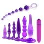 Mayli 8Pcs/Set Beginner Anales Trainer Kits Silicone Beginner Starter Set Toys with T-bar Base Mini Viberant for Women, Purple