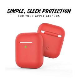 PodSkinz AirPods 2 & 1 Case [Front LED Visible] Protective Silicone Cover and Skin Compatible with Apple AirPods (Lava Red)