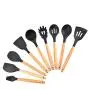JunbosiKitchenware Silicone Kitchenware Set Wood Handle Silicone Kitchenware Set of 9 Non-Stick Shovel Spoon Set Kitchen Tools