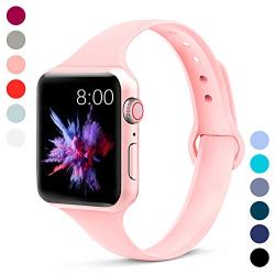 GeekSpark Compatible with Apple Watch Band 38mm 40mm 42mm 44mm, Soft Silicone Slim Thin Narrow Small Replacement Wristband for iWatch Series 5,4,3,2,1,Women Men