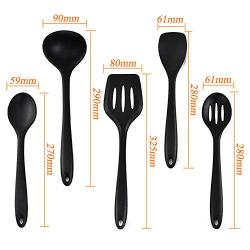 5pcs/set Silicone Kitchen Utensils, Cooking Tool Set, Heat Resistant Silicone Kitchenware, Non Stick Easy To Clean Kitchen Baking Tools,Truner,Spoon(Black)