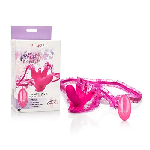CalExotics Venus Butterfly Silicone Remote Venus Penis ? Hands Free Strap On Personal Massager Probe with Controller ? Waterproof Adult Vibrator Sex Toy for Couples - Pink