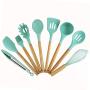 Silicone Kitchenware - 9-Piece Set of Silicone Kitchenware With Wooden Handle, Non-Stick Silicone Kitchen Cutlery Set, 9-piece set