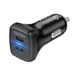 CHOETECH USB C Car Charger, 36W 2-Port Quick Charge 3.0 Power Delivery Type C Car Charger Compatible with iPhone 11/11 Pro/11 Pro Max/XS Max/XS/XR/X/8/8+, Galaxy Note 10/S10/S9/S9+, Pixel, iPad Pro