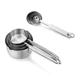 New Star Foodservice 42917 Stainless Steel Measuring Spoons and Cups Combo, Set of 8, Silver