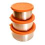 Snackerdoos Large 3-piece Stainless Steel Food Containers with BPA-free Silicone Lids for sandwiches, salads, and snacks for on-the-go families, professionals, and adventurers.