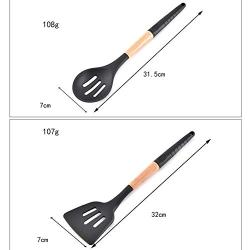 Silicone Kitchenware Set Of 9 Cooking Shovel Spoon Set Wood Plus Silicone Handle Colander Shovel Spaghetti Spoon Set