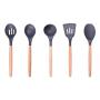 KAIDELIN Eco Friendly 9 Pieces Silicone Kitchen Utensils Set with Natural Wooden Handle Heat Resistant Non-Stick Pan Kitchenware Nonstick Spoon Scoop Soup Spoon Spatula (5)
