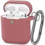 AirPods Case, Silicone Cover with U Shape Carabiner,360°Protective,Dust-Proof,Super Skin Silicone Compatible with Apple AirPods 1st/2nd (Brown)