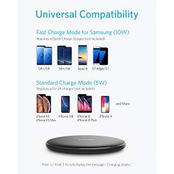 Anker Wireless Charger, PowerWave Pad, Compatible iPhone 11, 11 Pro, 11 Pro Max, Xs Max, XR, XS, X, 8, 8 Plus, 10W Fast-Charging Galaxy S10 S9 S8, Note 10 Note 9 Note 8 (No AC Adapter)