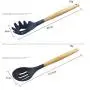 Silicone Kitchen Utensils Set 9 Piece Cooking Utensils Natural Wooden Handle Heat Resistant Non-Stick Pan Kitchenware Cookware Set Best Food Grade Silicon