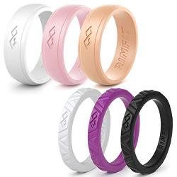 Rinfit Silicone Wedding Ring for Men and Women - 4 or 6 Rings Set - Unique Mix Collections (Infinity/Thin & Stackable) - Designed Rubber Wedding Bands