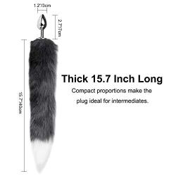 KM24- Women Faux Fox Tail -Būtt Plùgs Stainless Steel Bй/tt G-S*pót Toys+3-Piece Silicone Beginner Anales Plugs kit (Gray&Purple)