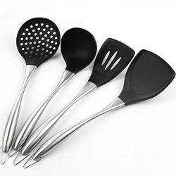 FAMILYA Silicone Kitchenware Non-stick Shovel Spoon Set Silicone Shovel Colander Spatula Shovel Non-stick Pot High Temperature Kitchen Set Silicone [4 Piece Set]