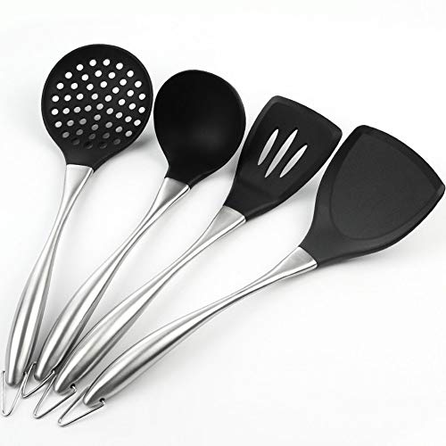 FAMILYA Silicone Kitchenware Non-stick Shovel Spoon Set Silicone Shovel Colander Spatula Shovel Non-stick Pot High Temperature Kitchen Set Silicone [4 Piece Set]