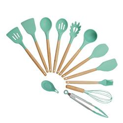 JunbosiKitchenware Set Kitchenware Food-Grade Silicone Kitchenware 12-Piece Set with Silicone Handle with Wooden Handle