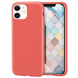 MILPROX iPhone 11 Case with Screen Protector, Liquid Silicone Gel Rubber Shockproof Slim Shell with Soft Microfiber Cloth Lining Cushion Cover for iPhone 11 6.1 inch (2019)-Coral