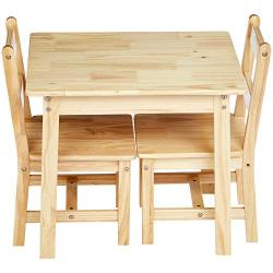 AmazonBasics Kids Solid Wood Table and 2 Chair Set, Natural