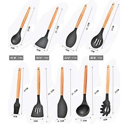 Wooden Handle Silicone Kitchenware Set 9 Piece Set Non-stick Cooking Shovel Spoon