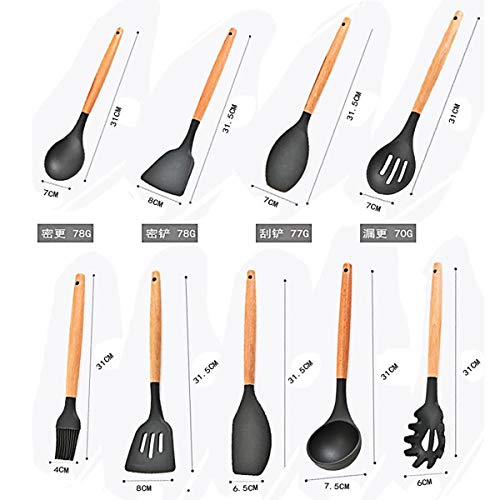 Kitchen Supplies New Wooden Handle Silicone Kitchenware Set 9 Piece Set Non-Stick Cooking Shovel Spoon Tool Accessories