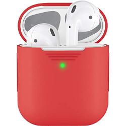 PodSkinz AirPods 2 & 1 Case [Front LED Visible] Protective Silicone Cover and Skin Compatible with Apple AirPods (Lava Red)