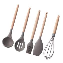 UPKOCH 5pcs Silicone Kitchenware Set Nonstick Cooking Utensils High Temperature Resistant Kitchen Tool with Wood Handle for Home