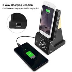 dpnao Wireless Charging Stand with Bluetooth Speaker Alarm Clock Night Light USB Fast Charging Port Compatible with iPhone 11/11 Pro/11 Pro Max/XR/Xs Max/XS/X/8/8 Plus Galaxy S10/S10 Plus/S10E/S9
