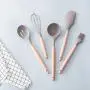 Graysky High Temperature Resistant Silicone Kitchenware Set, Wooden Handle Colander, Oil Brush, Egg Beater, Scraper, Soup Spoon all in 1 Kit (Khaki)
