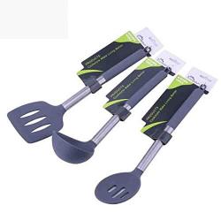 Hjyi Kitchen Cooking silicone kitchenware resistant to high temperature non-stick pot cooking spoon shovel stainless steel handle silicone leakage shovel (3-piece set)