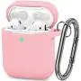 AirPods Case, Silicone Cover with U Shape Carabiner,360°Protective,Dust-Proof,Super Skin Silicone Compatible with Apple AirPods 1st/2nd (Pink)