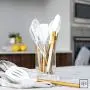 White Silicone and Gold Cooking Utensils for Modern Cooking and Serving, Stainless Steel Gold Serving Utensils - Spatulas for Non Stick Cookware
