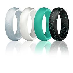 ROQ Silicone Wedding Ring for Women, Affordable Silicone Rubber Wedding Bands, 7 Packs, 4 Pack & Singles - Glitters & Metallic - Rose Gold, Silver, Pink, Black, Blue